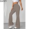 Women's Fashion Casual Solid Color Print High Waist Trousers Pants & Capris