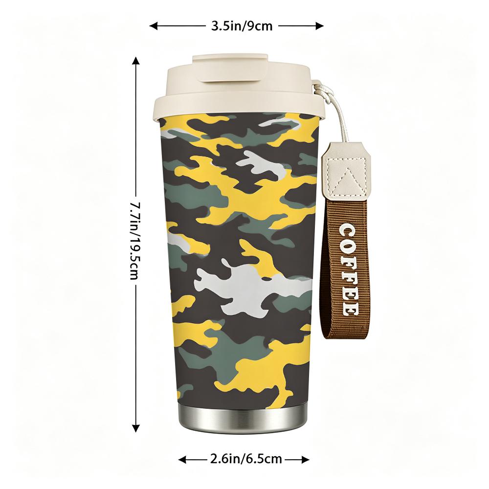 Stylish Yellow Camouflage Pattern Stainless Steel Insulated Coffee Tumbler Vacuum Travel Mug Leakproof Cup for Commuting Hiking Office