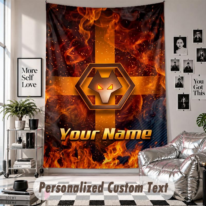 Custom Tapestry Wall Hanging, Wolverhampton Wanderers Football Personalized Name Text Home Wall Decor