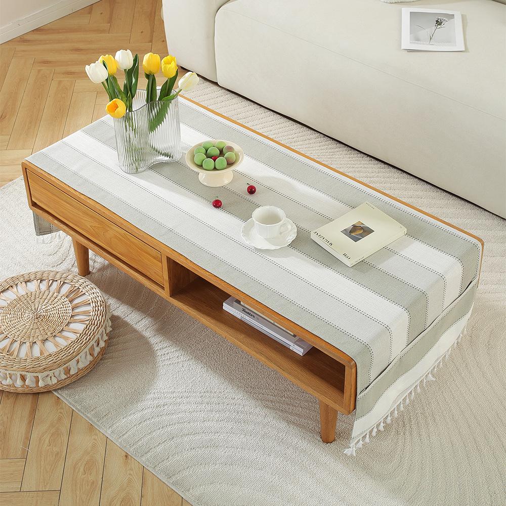 Rectangle Tablecloth Coffee Table Mat Table Mat Fabric Embroidery Jacquard Tassel Household Dust Cover