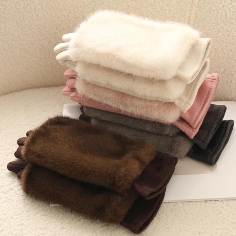 Женские осенне-зимние перчатки из кроличьего меха плюс бархатные утолщенные ветрозащитные и теплые перчатки для верховой езды, устойчивые к холоду, замшевые перчатки с сенсорным экраном