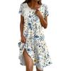 Short Sleeve Boho Dress For Women Casual Loose Fit Sundress Print Round Neck Dress With Pockets
