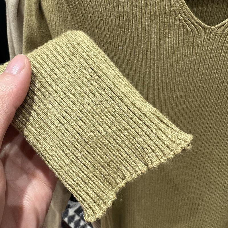 Свободный вязаный топ с полувысоким воротником для женских осенних и зимних свитеров с вырезом внизу