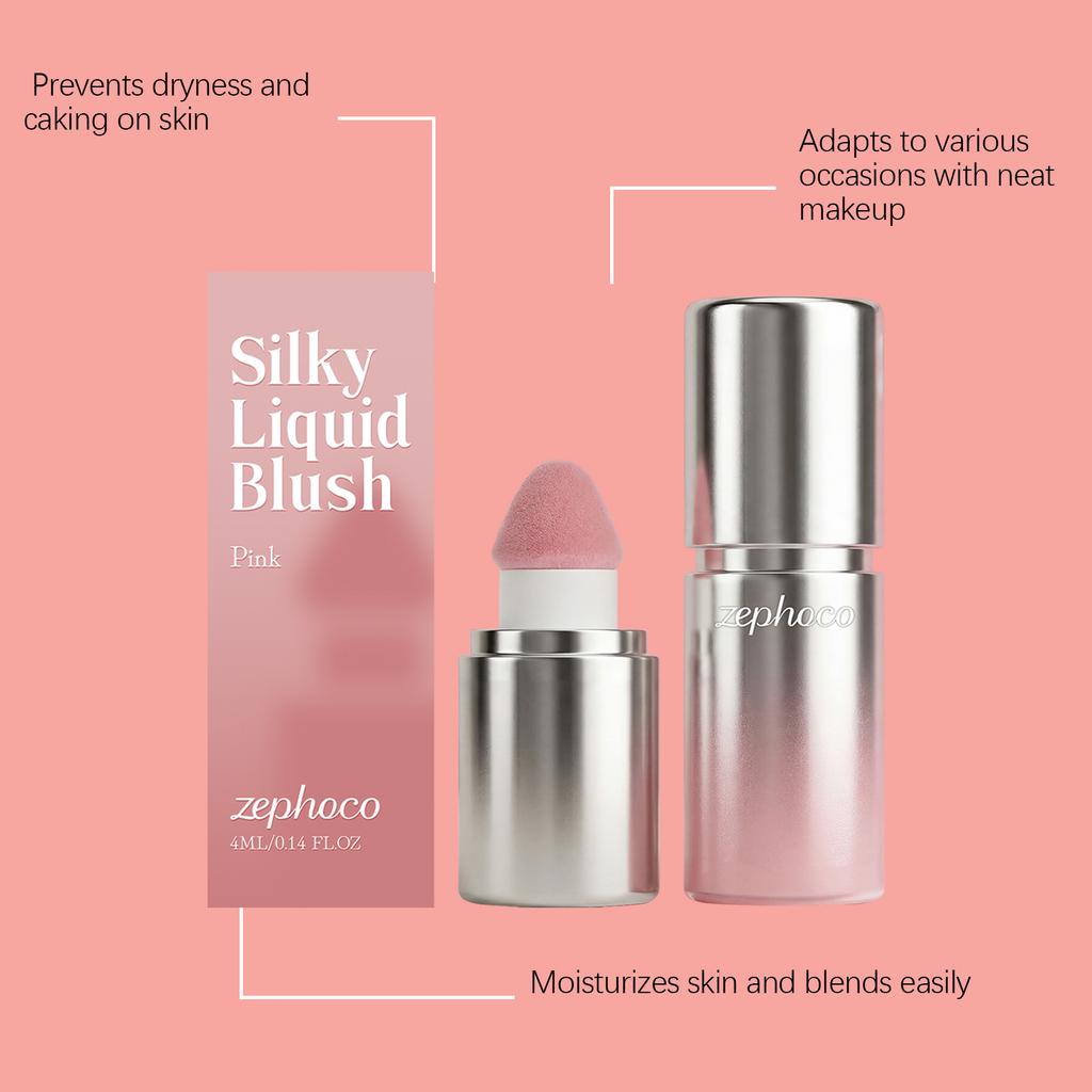 Pink Silky Liquid Blush, Smooth Skin-Fit Natural Vivid Daily Pretty Makeup