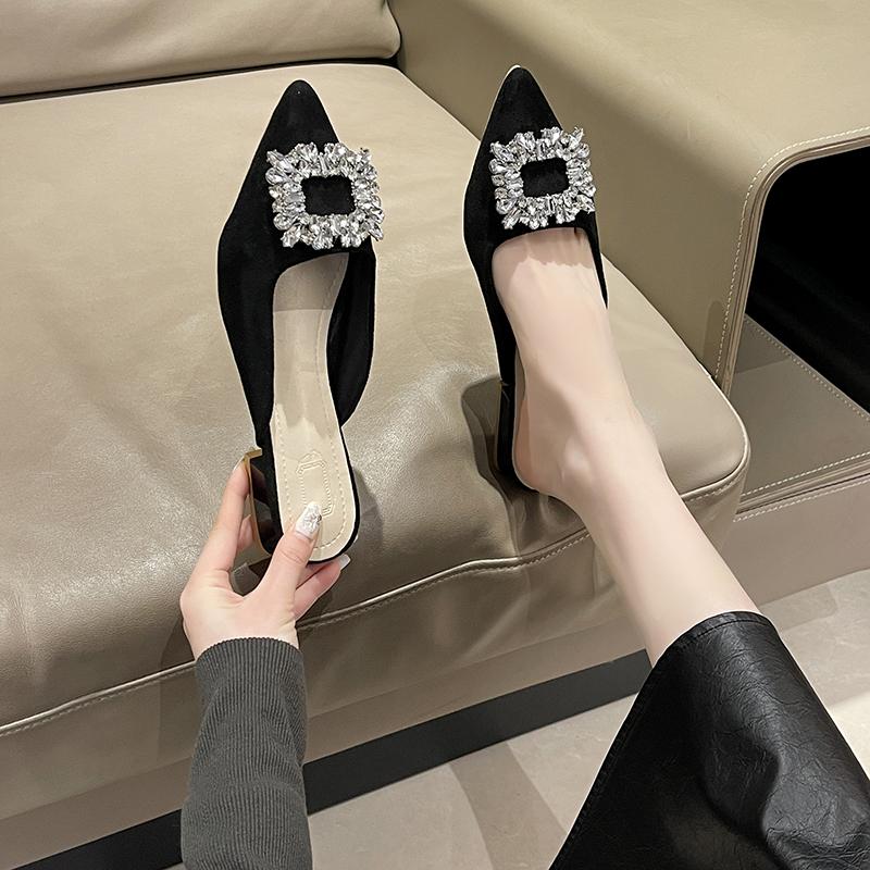 New Women's Shoes New Mules Women's High Heels Wedding Pump Women Rhinestone Pointed Toe Sandals Ladies Zapatos Mujer
