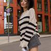 Весенне-осенний полосатый свитер с высоким воротником, женский свободный трикотажный пуловер-жакет, модная верхняя одежда в стиле ленивый ветер
