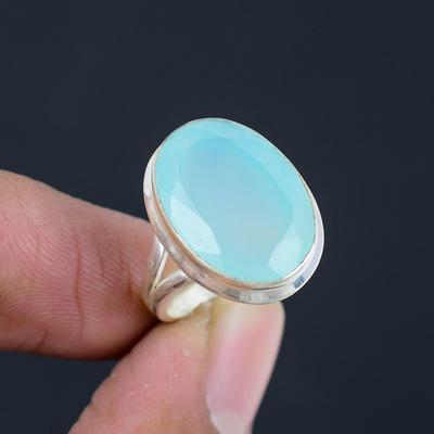 Ограненный натуральный драгоценный камень халцедон, массивное кольцо из стерлингового серебра 925 пробы, кольцо ручной работы с рассыпанным хвостовиком, ювелирное изделие, подарок для женщин и девочек