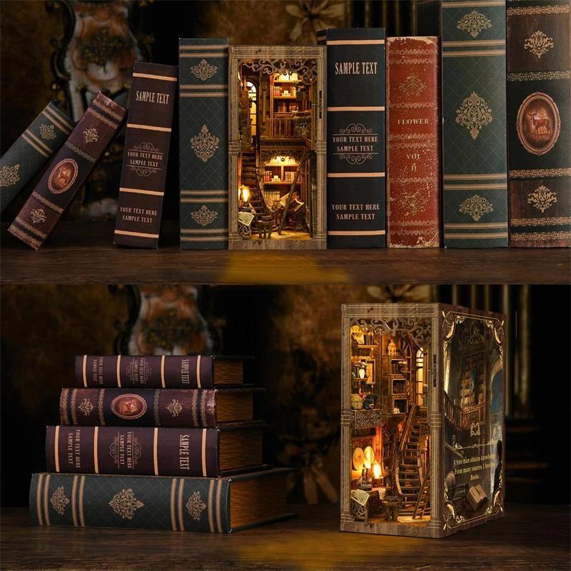 Антикварная Книжная Коллекция Книжный Шкаф Домашний Декор Ретро DIY Деревянная Книжная Полка Вставка Миниатюрные Наборы Для Взрослых Ручная Работа Подарок