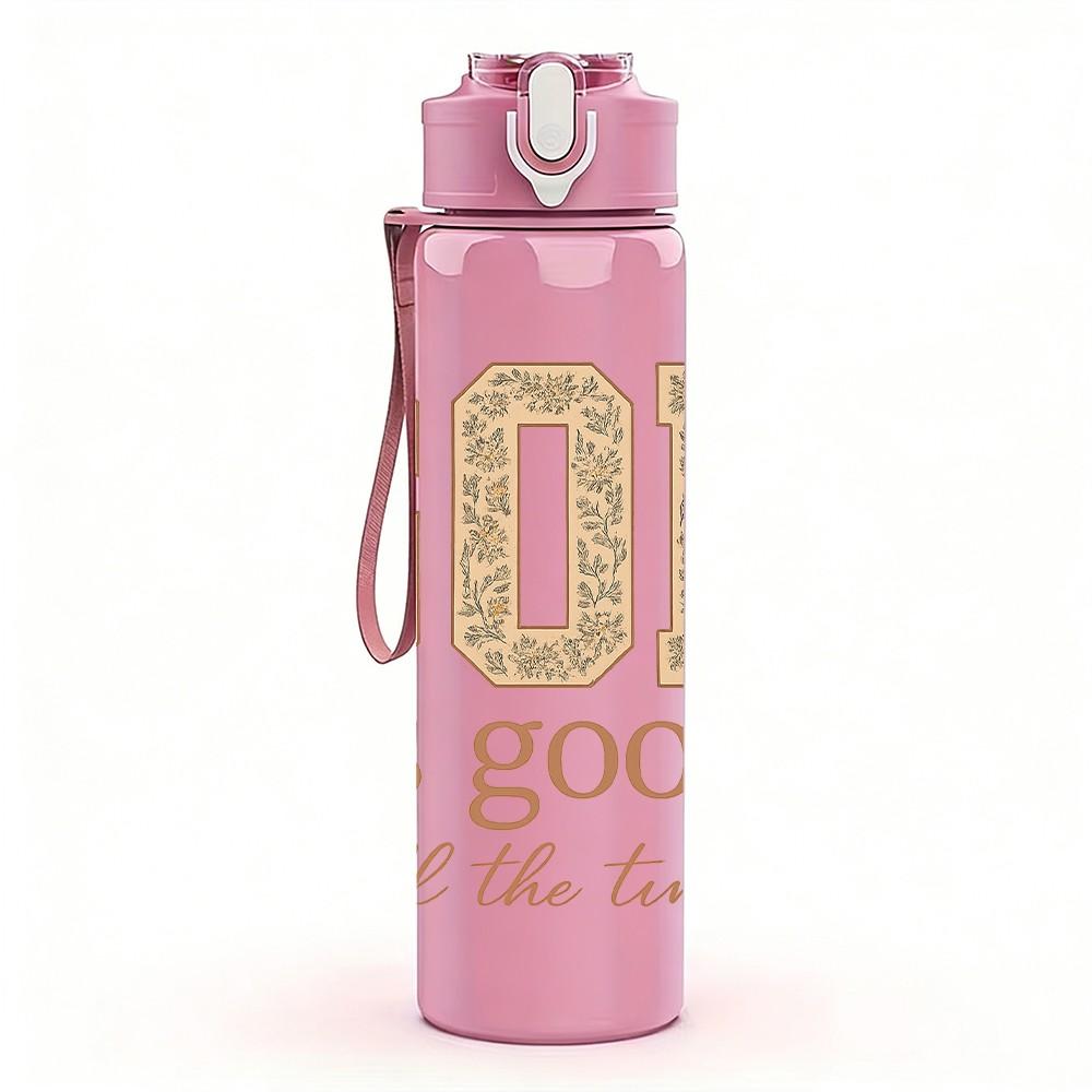 1PC God Is Good Quote 750ml Color Plastic Sports Water Bottle Leakproof Flip Straw Lid Suitable for Sports Office Home Use