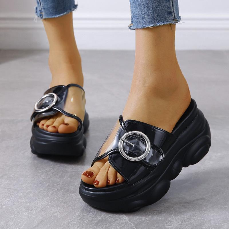 Модные высокие женские шлепанцы модные босоножки на танкетке обувь женская летняя женская обувь толстая подошва плоская платформа обувь