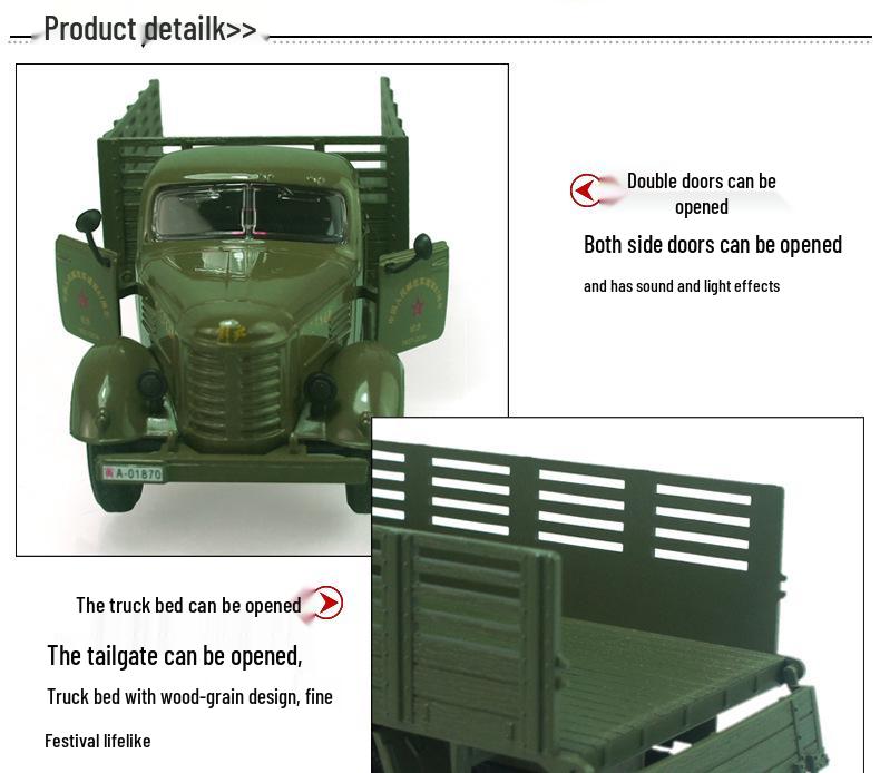 1:Модель военного грузовика Jiefang 36 с литым звуком, светом и инерционным механизмом - Сувенир для ветерана 831