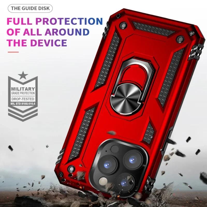 Противоударный бронированный бампер для iPhone 15 16 14 13 12 11 Pro MAX Plus XR XS Max X 7 8 Чехол с держателем для пальца и магнитным металлическим кольцом