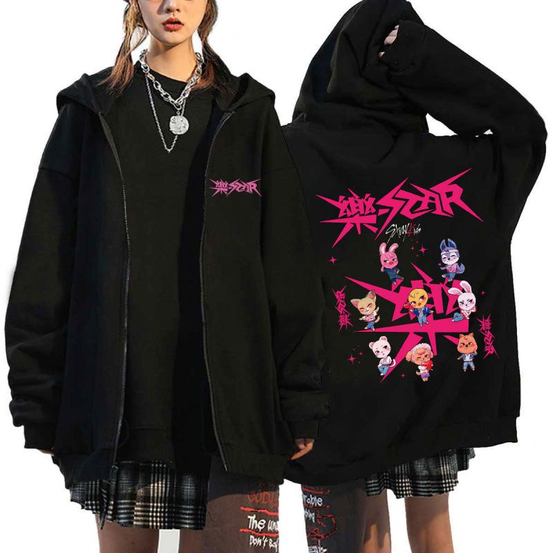 Свободная толстовка на молнии с принтом Harajuku от K-Pop звезды Stray Kids