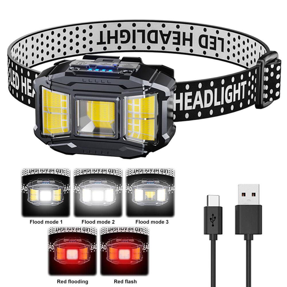 COB LED уличный налобный фонарь с зарядкой через USB, налобный фонарик с дисплеем мощности, мощный налобный фонарь для ночной рыбалки на открытом воздухе
