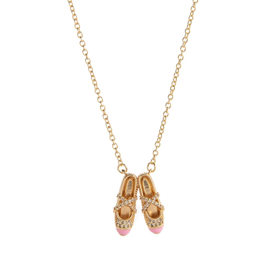 Pink Ballet Shoes Necklace Women'S Diamonds Sweet Girly Style Fashion Exquisite Mini Jewelry