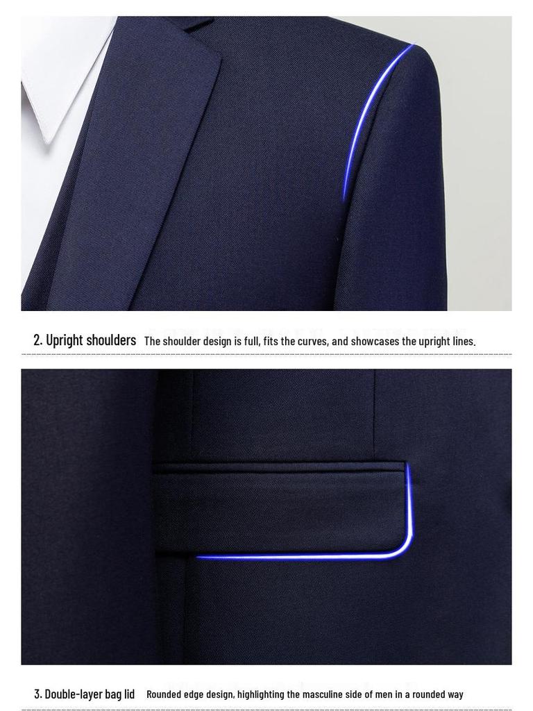 Мужской приталенный костюм в корейском стиле - Формальный деловой наряд-тройка для жениха или свидетеля