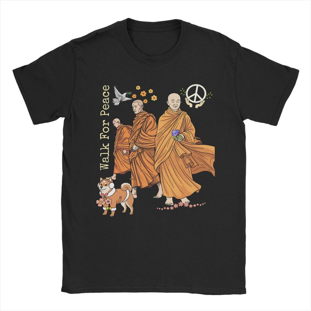 Walk For Peace Monks Aloka Dog T Shirt Unisex Women Cotton Funny TShirts Crewneck Tee Shirt Short Sleeve Tops Gift Idea