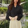 Womens Polka Dot Tie-Neck Blouse 2026 Elegant Long Sleeve Shirt With Lantern Sleeves