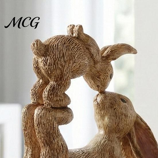 Resin Ornament Parent Child Rabbit Statue, Rustic Ornament, Cute Rabbits Waterproof Garden Figurine for Yard Flower Bed Room Table Decor Outdoor