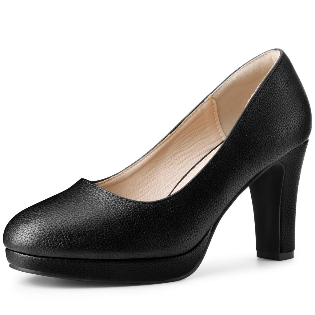 Allegra K Women's Round Toe Platform Chunky Heel Mary Jane Pumps, Black, Size 25.5cm