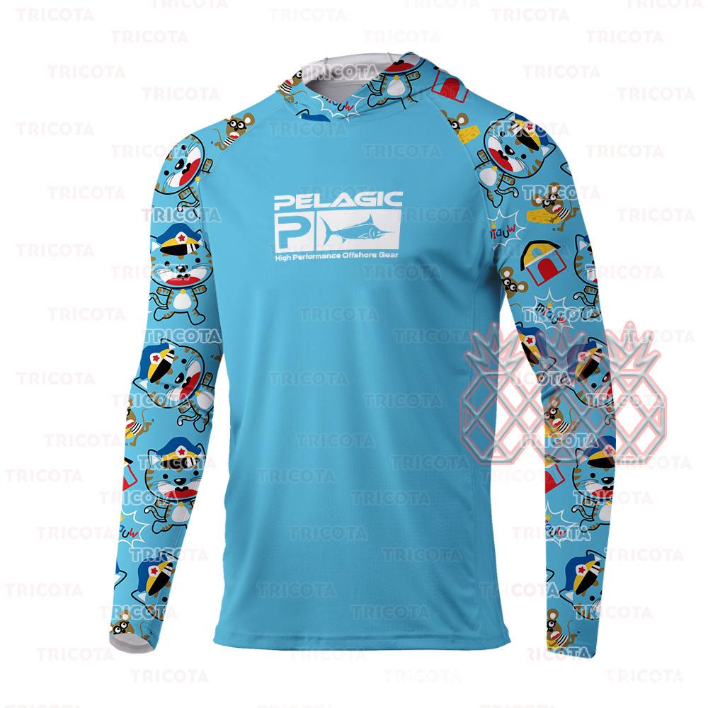 Pelagic Fishing Suit Men's Spring, Summer and Autumn Long Sleeve Sunscreen Hooded T-Shirt Breathable Luya Fishing Suit UV Protection