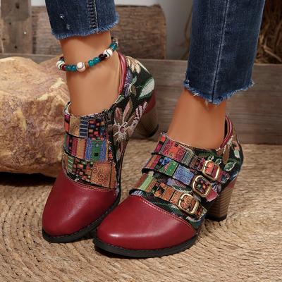 Модные женские ботильоны 2025 Новые Удобные Ботинки на Высоком Каблуке Женские Весенние Повседневные Винтажные Ботинки Осенние Этнические Водонепроницаемые Женские Туфли