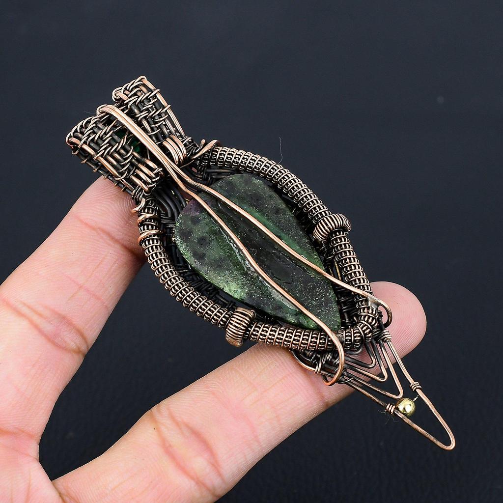 Рубиновый цоизит, драгоценный камень, чистая медная проволока, кулон ручной работы, ювелирный подарок для нее