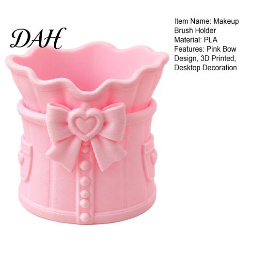 Vanity Desk Organizer Pink Bow Makeup Brush Holder, 3D Printed Organizer, Cosmetic Brushes Container & Pen Storage Cup for Decoration Table Box