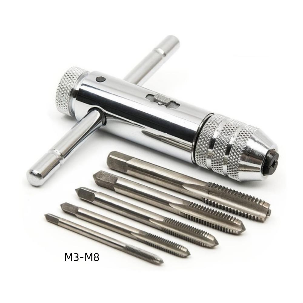 M3-M8 Ratchet Tap Wrench Removable Manual Tap Screw Holder Adjustable T-Handle Ratchet Male Thread