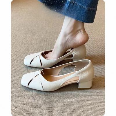 Сандалии с квадратным носком и вырезами, женские клоги в ретро-стиле с неглубоким вырезом, дышащие, на массивном каблуке, одинарные туфли