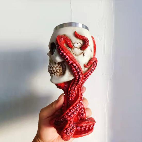 Novelty Beer Mug Skull Shape Realistic Octopus Tentacles Stainless Steel Medieval Halloween Party Wine Cup Whisky Shot Glasses Drinking Cup