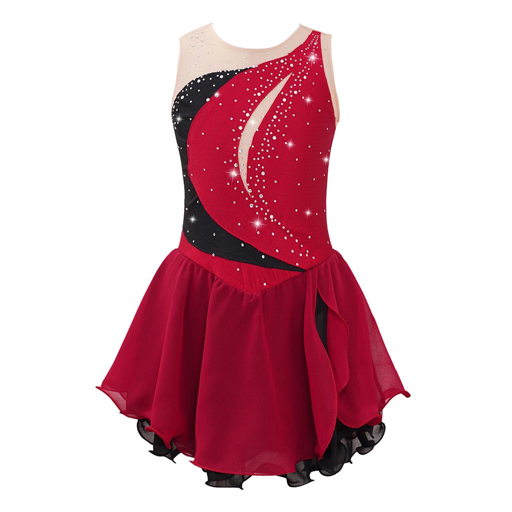 Girls' Figure Skating Dress Sleeveless Glitter Rhinestone Ballet Leotard Dress Competition Costume Gymnastics Suit
