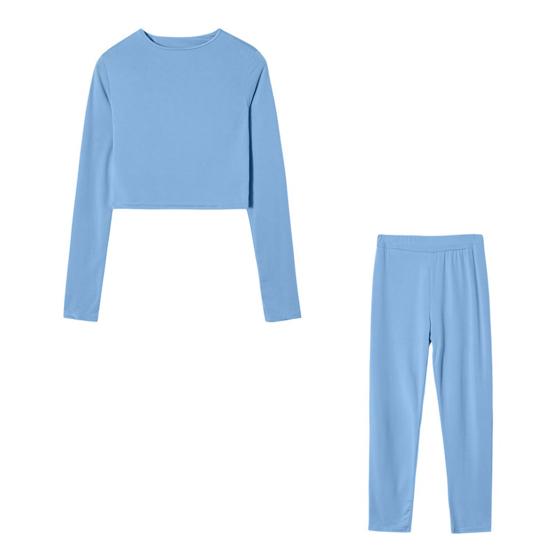 Повседневные комплекты из двух предметов для тренировок для женщин, кроп-топ с длинным рукавом, леггинсы с высокой талией, облегающие спортивные костюмы-джоггеры
