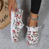 European and American Christmas Graffiti Single Shoes 2024 Autumn New Lace Up Casual Flat Shoes Large 35-43 Vulcanized Shoes