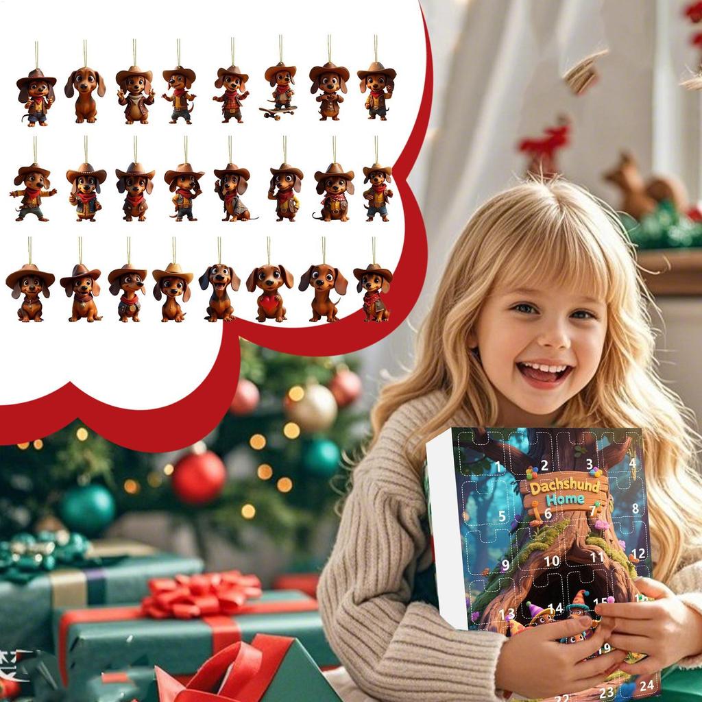Календарь ожидания Адвента Такса 2025 Рождественский календарь обратного отсчета 24 дня 2D акриловые собачьи украшения для украшения рождественской елки подарки