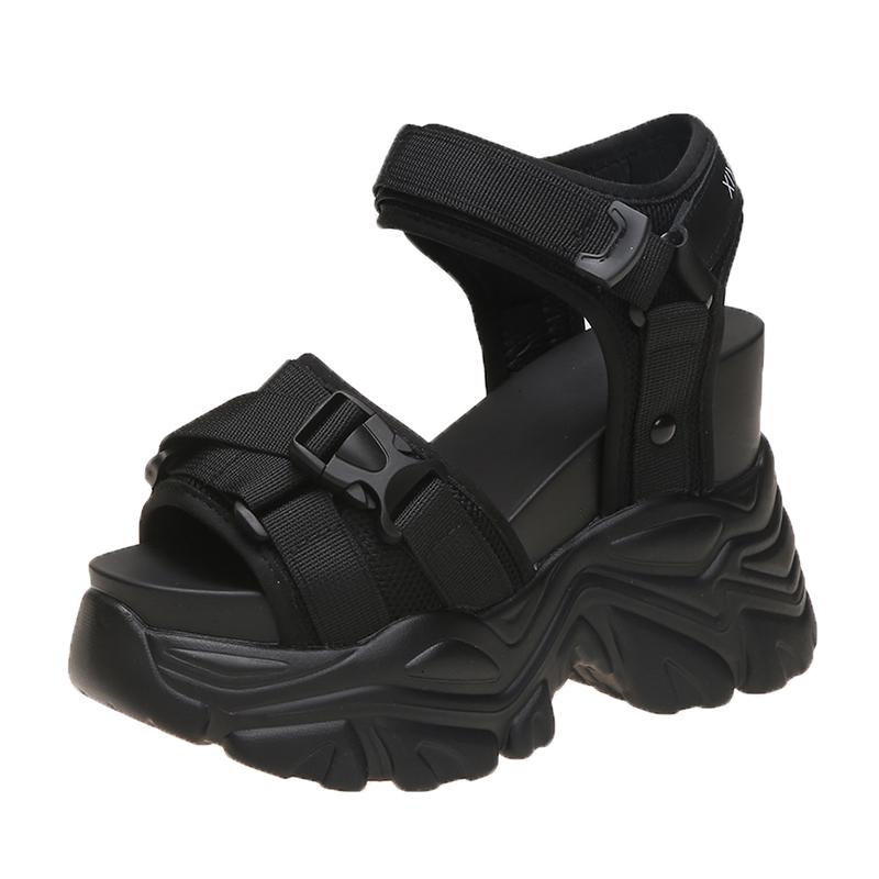 Мода НОВЫЕ Летние Женские Спортивные Сандалии Женские Сандалии на Танкетке с Пряжкой Высокий Каблук Обувь на Платформе Женская 11СМ Копыто Женская Толстая Подошва Сандалии