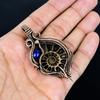 Ammonite Fossil & Lapis Lazuli 999 Copper Wire Wrapped Pendant, Handmade Gemstone Jewelry Pendant For Memorial Day