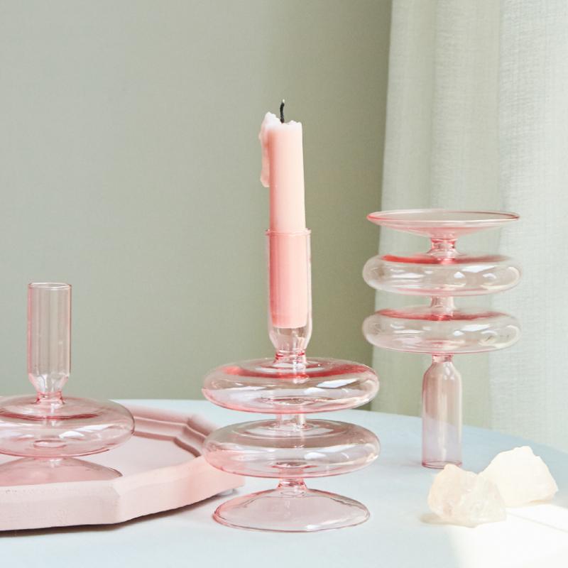 Floriddle Taper Candle Holders Glass Candlesticks for Home Wedding Table Decoration Glass Vase Table Bookshelf Candles Stand