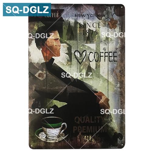 [SQ-DGLZ] Кофейная металлическая вывеска, украшение для барной стены, жестяная вывеска, винтажные металлические вывески, домашний декор, живопись, таблички, художественный постер