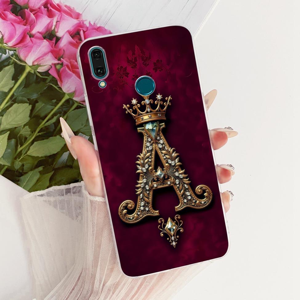 Прозрачный чехол для Huawei Y9 2019, роскошная корона, буквы от A до Z, 2D-рисунок, мягкий корпус для Huawei Y9 2019 JKM-LX1 JKM-LX2 JKM-LX3