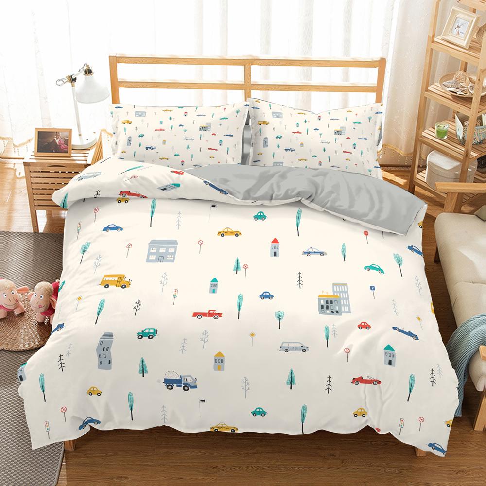 Cartoon Train Bedding Sets 2/3Pcs Duvet Cover Toy Car Truck Soft Quilt Cover Single Queen King Size Polyester Comforter Cover