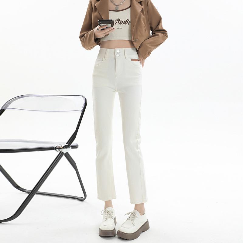 Джинсы для женщин на осень, эластичные утягивающие брюки-сигареты с девятью точками для женщин, узкие прямые брюки с девятью точками и высокой талией для женщин