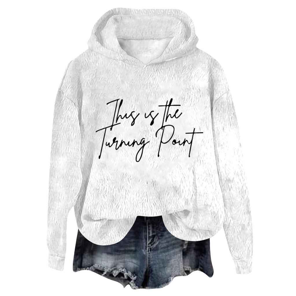 Women's Hooded Long Sleeve Printed Flannel Top Hooded Sweatshirt