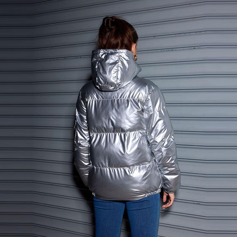 Зимняя модная блестящая куртка-пуховик с капюшоном для женщин с длинным рукавом, однотонная, облегающая, теплая, хлопковая куртка-парка