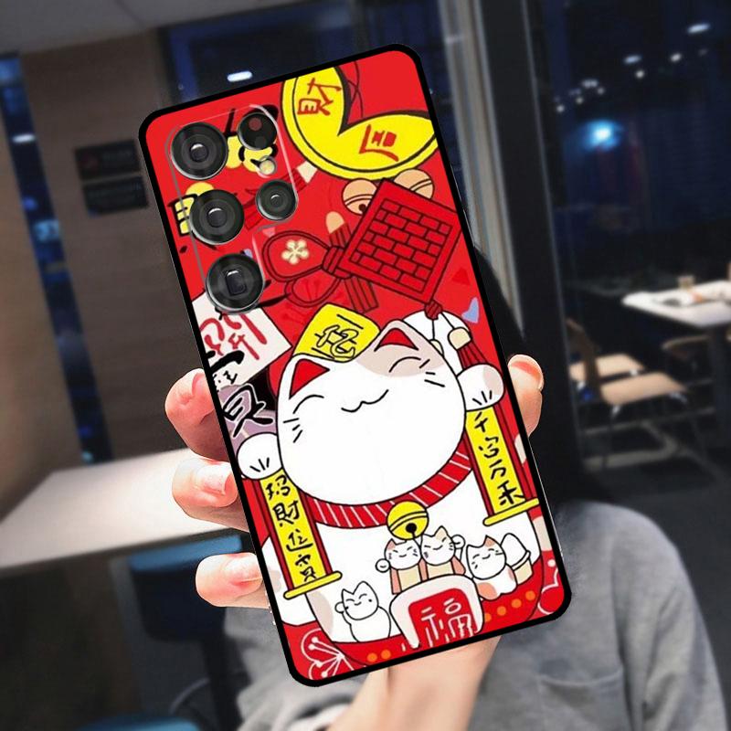 Чехол Maneki Neko Счастливый Кот Удачи для Samsung Galaxy S23 S24 S25 Ultra S21 S22 S20 S9 S10 Plus S21 FE S24 FE