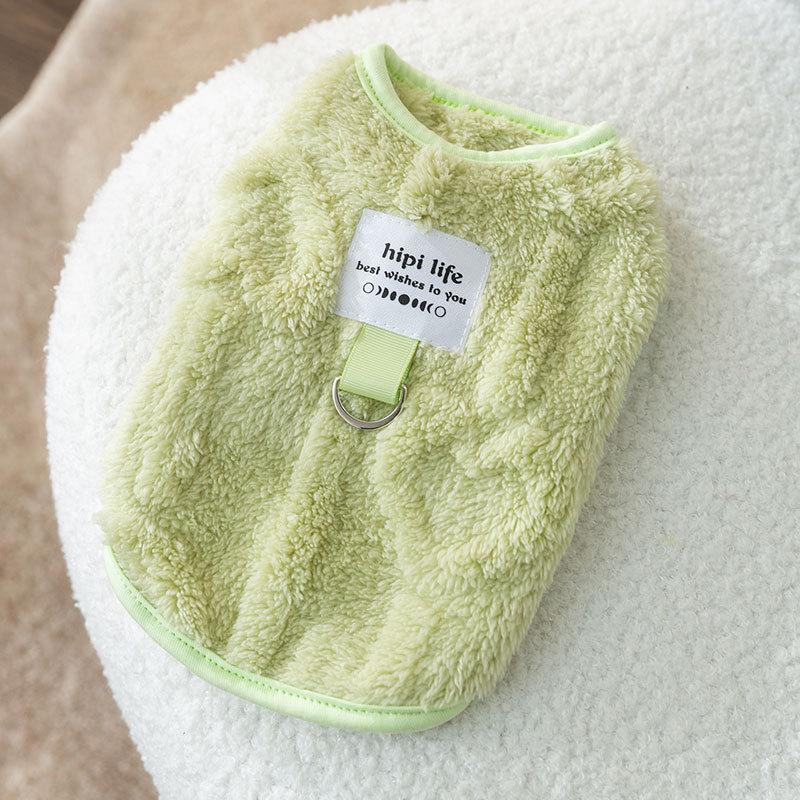 Macaron series can pull pet vest fleece jacket kitten puppy dog autumn and winter warm two-legged pet clothes