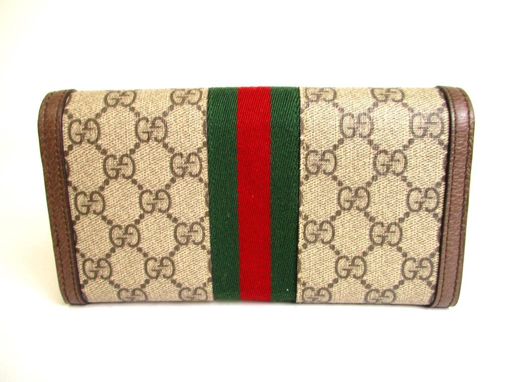 Authentic GUCCI GG Ophidia Brown Leather Web Strip Continental Wallet #a068  Open box