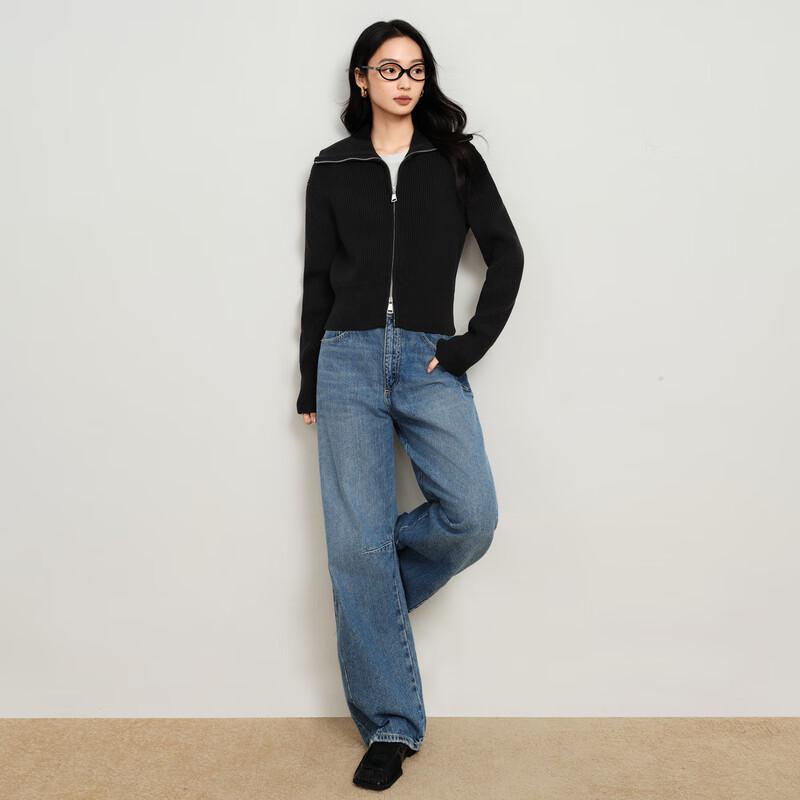 Elva' Island Women's Slim Fit Double Zip Long Sleeve Knit Cardigan