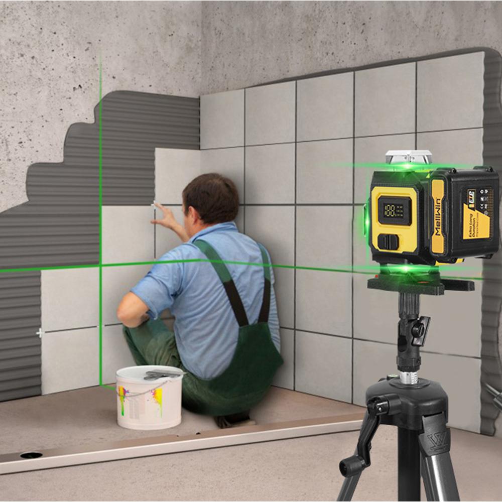 MELLWIN Профессиональный 16-линейный 4D лазерный уровень с пультом дистанционного управления через приложение – 360° горизонтальный и вертикальный самовыравнивающийся лазерный инструмент с зеленым лучом