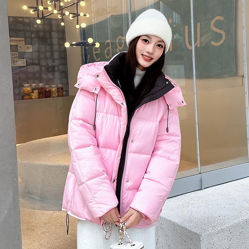 Korean Style Women's Contrast Color Hooded Cotton Puffer Jacket - Thick, Warm, Winter 2026 Student Coat